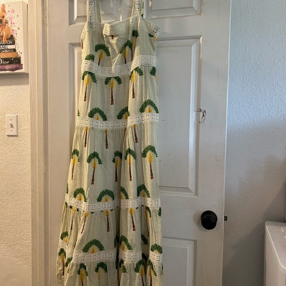 Calypso St. Barth Dresses & Skirts - Calypso St. Barth Cream Maxi Dress with Green and Yellow Palm Print